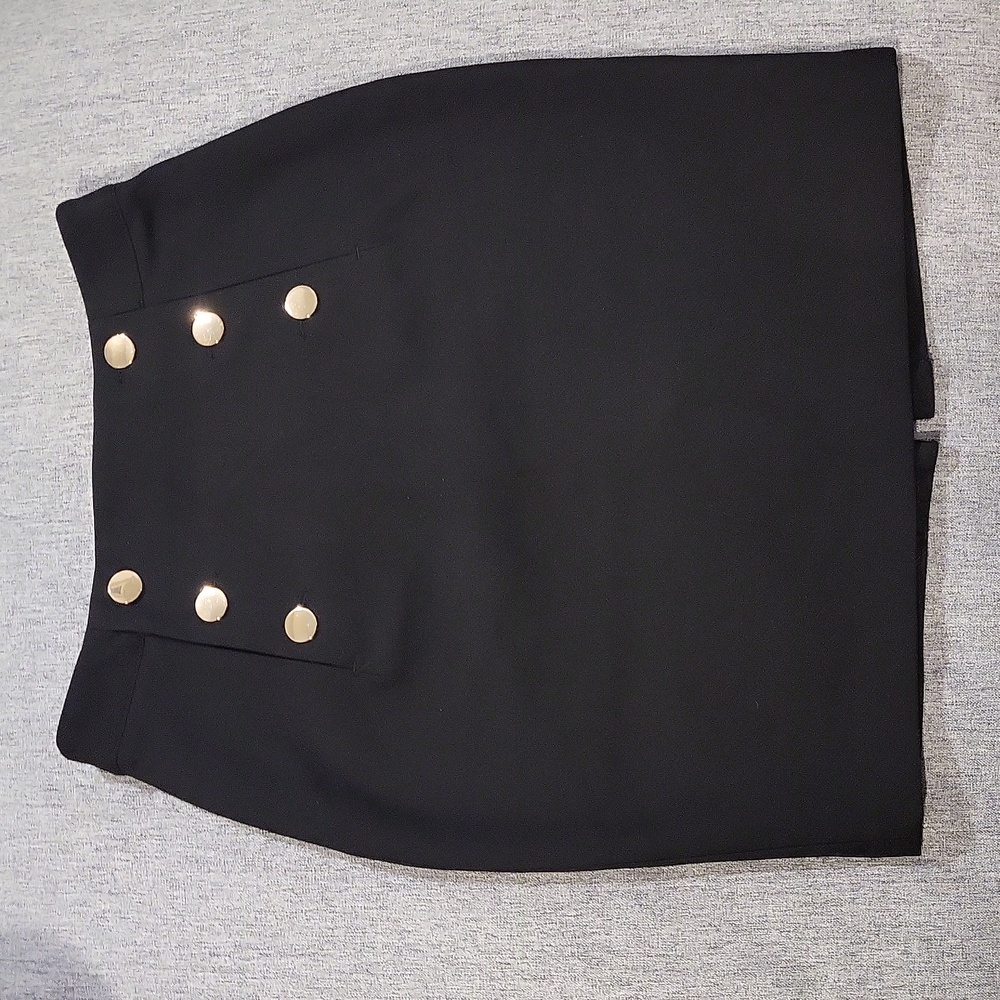 H&M Black Formal Pencil Skirt with Gold Buttons